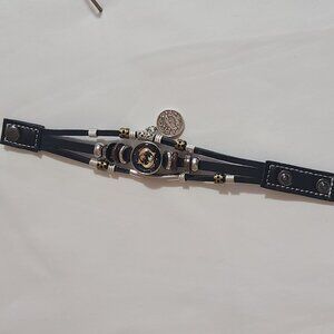 PISCES BLACK LEATHER ZODIAC CUFF NWT